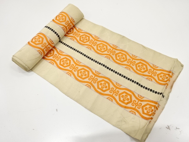 JAPANESE KIMONO / ANTIQUE BOLT FOR HASSUN OBI / WOVEN RHOMBUS FLOWER